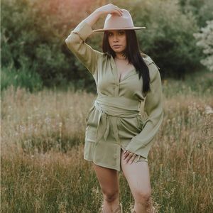 Pistachio green wide sleeve button up tie shirt dress SIZES SMALL MEDIUM LARGE